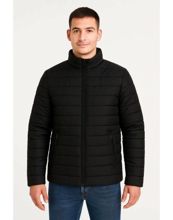 Bomber Mont Ceket – Su İtici Kumaş, Kapitone Astarlı, Fermuarlı, Kışlık - Siyah -