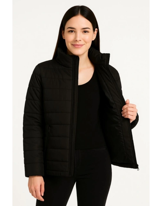 Bomber Mont Ceket – Su İtici Kumaş, Kapitone Astarlı, Fermuarlı, Kışlık - Siyah -