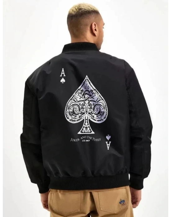 Bomber Mont – Siyah Renk, Maça Ası Baskılı -