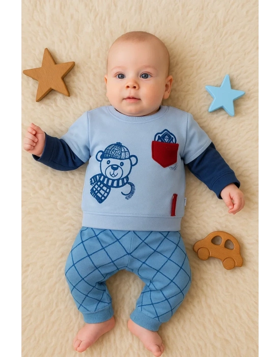 Cep Bear Nakışlı % 100 Pamuklu 2li Erkek Takım