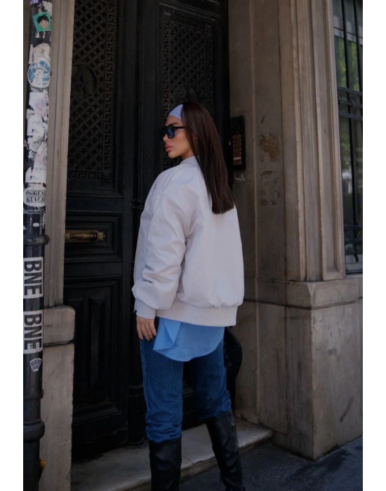 Cepli Bomber Ceket Mont - Beyaz -