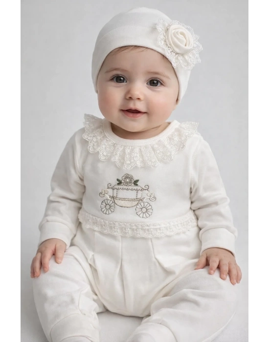 Çiçekli Araba Nakışlı Dantelli Tulum