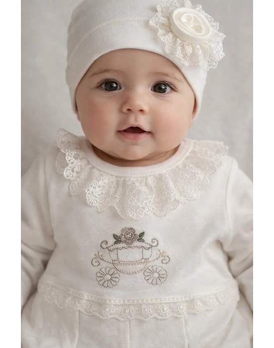 Çiçekli Araba Nakışlı Dantelli Tulum