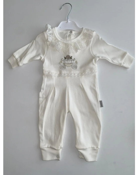 Çiçekli Araba Nakışlı Dantelli Tulum