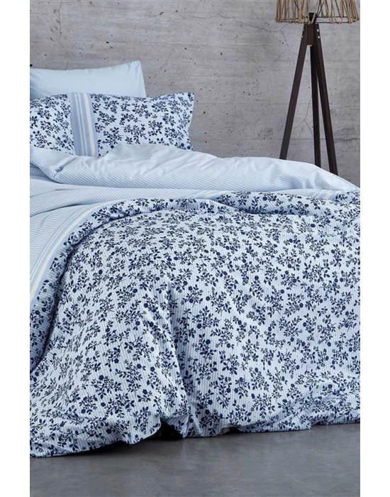 Çift Kişilik Nevresim Takımı Pamuklu Mavi Düş Çiçekleri