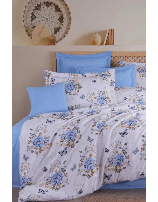 Çift Kişilik Nevresim Takımı Pamuklu Mavi Kelebek