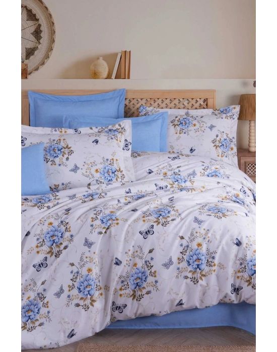 Çift Kişilik Nevresim Takımı Pamuklu Mavi Kelebek