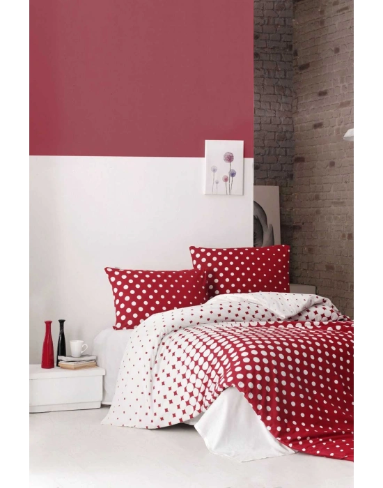 Çift Kişilik Nevresim Takımı Pamuklu Retro Puantiye