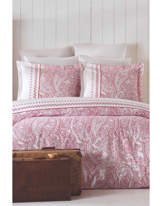 Çift Kişilik Nevresim Takımı Pamuklu Vintage Pembe Paisley