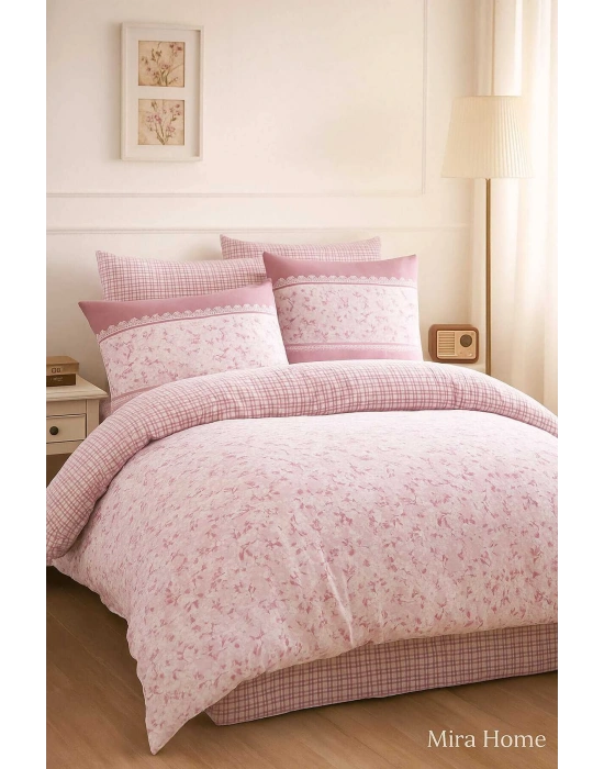 Çift Kişilik Pamuklu Nevresim Takımı Romantic Pink Çiçekli