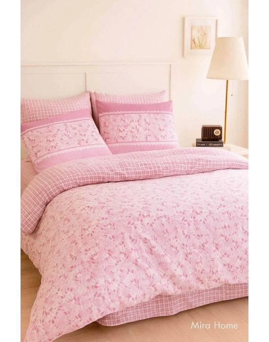 Çift Kişilik Pamuklu Nevresim Takımı Romantic Pink Çiçekli