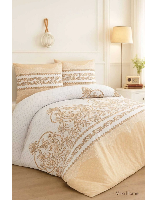 Çift Kişilik Pamuklu Nevresim Takımı Sarmaşık Bej