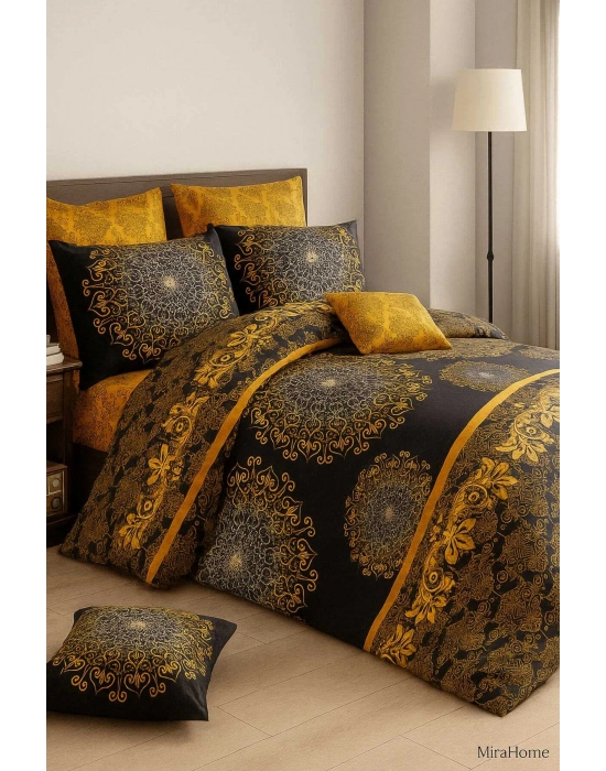 Çift Kişilik Pamuklu Nevresim Takımı Varaklı Desenli