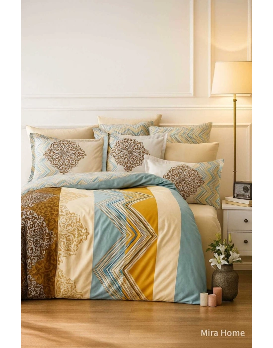 Çift Kişilik Pamuklu Nevresim Takımı Zigzag Desenli