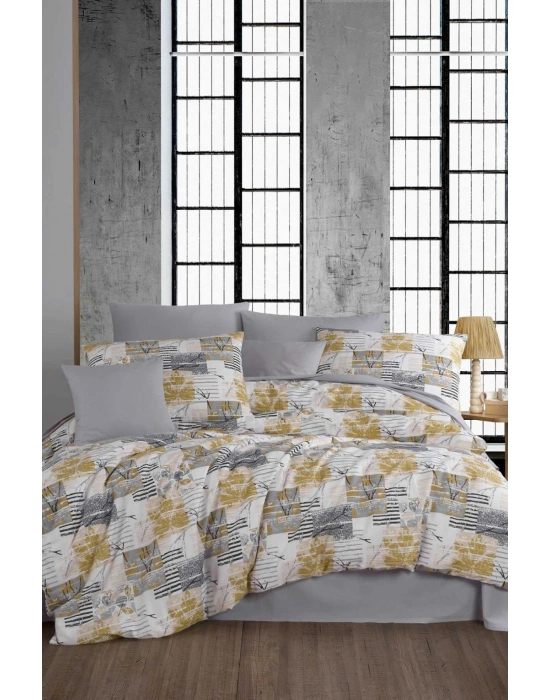 Çift Kişilik Ranforce Nevresim Takımı %100 Pamuklu Serra Gri