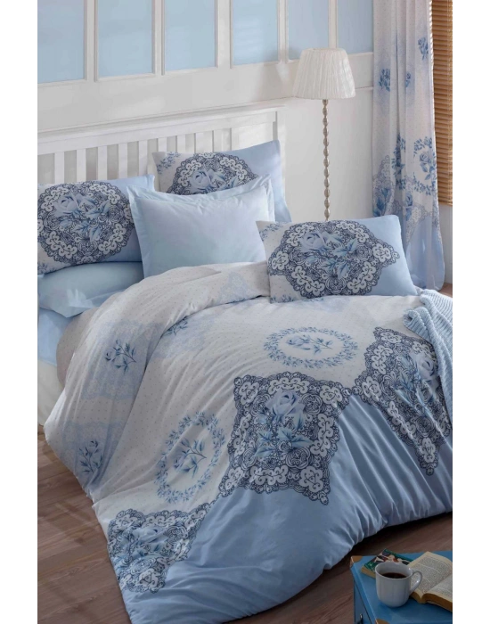 Çift Kişilik Ranforce Nevresim Takımı %100 Pamuklu Şimal Mavi