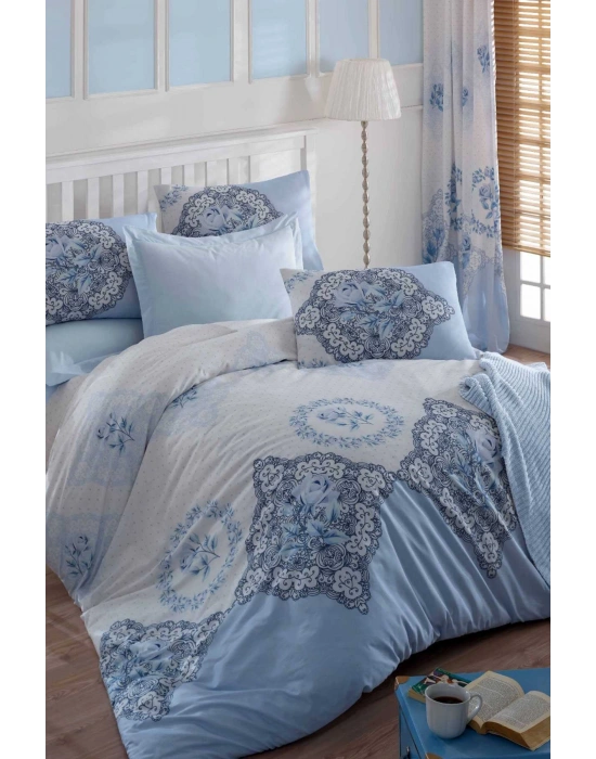 Çift Kişilik Ranforce Nevresim Takımı %100 Pamuklu Şimal Mavi