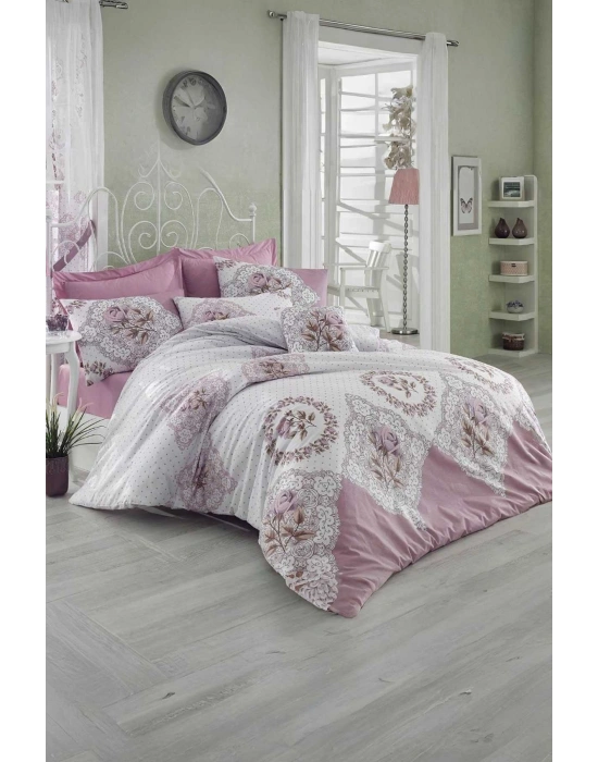 Çift Kişilik Ranforce Nevresim Takımı %100 Pamuklu Şimal Pembe