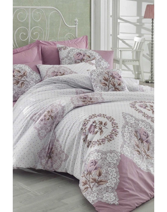 Çift Kişilik Ranforce Nevresim Takımı %100 Pamuklu Şimal Pembe