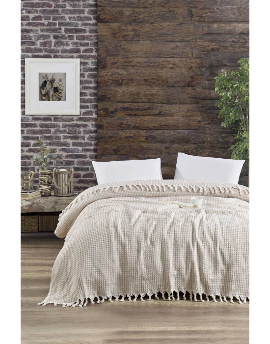 Çift Kişilik Yatak Pikesi Piramit Bej 200 x 230 Cm