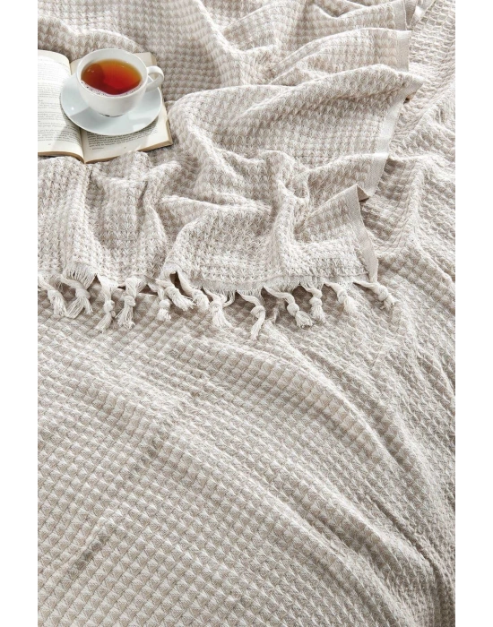 Çift Kişilik Yatak Pikesi Piramit Bej 200 x 230 Cm