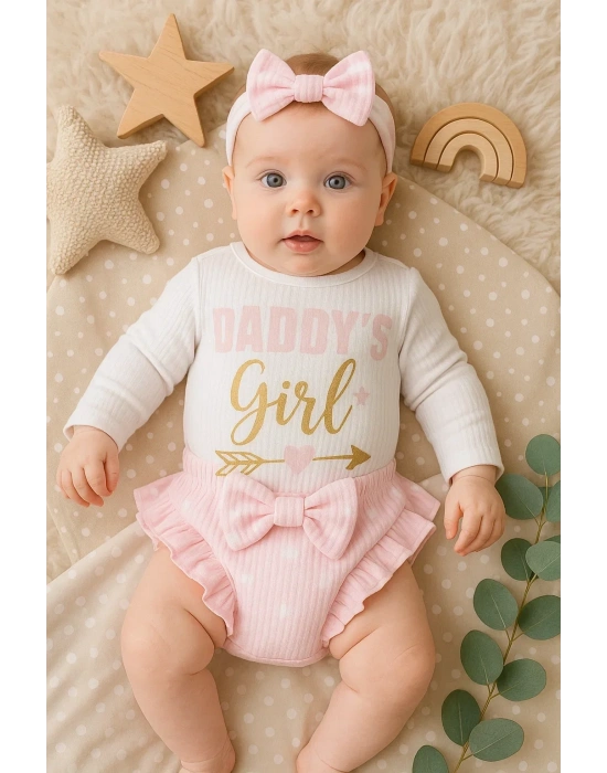 Daddys Girl Bandanalı Kız Bebek Takımı