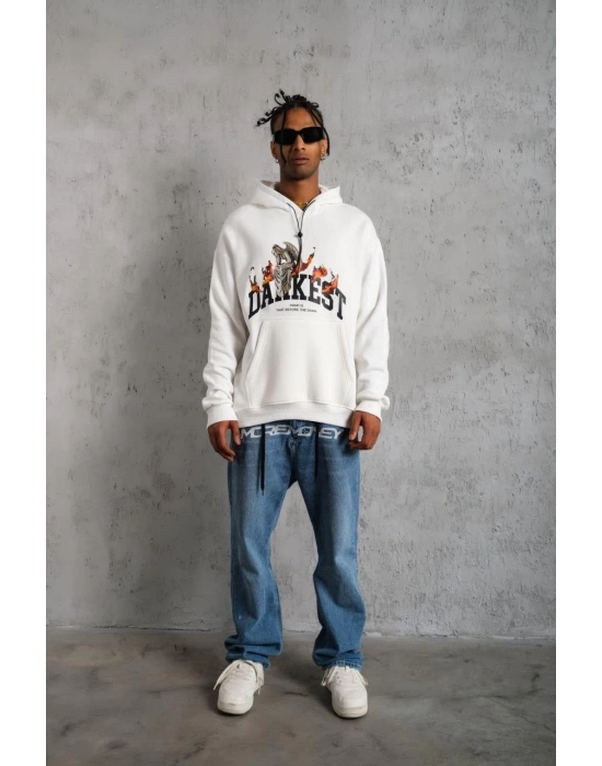DANKES Baskılı Kapüşonlu Sweat - Beyaz -