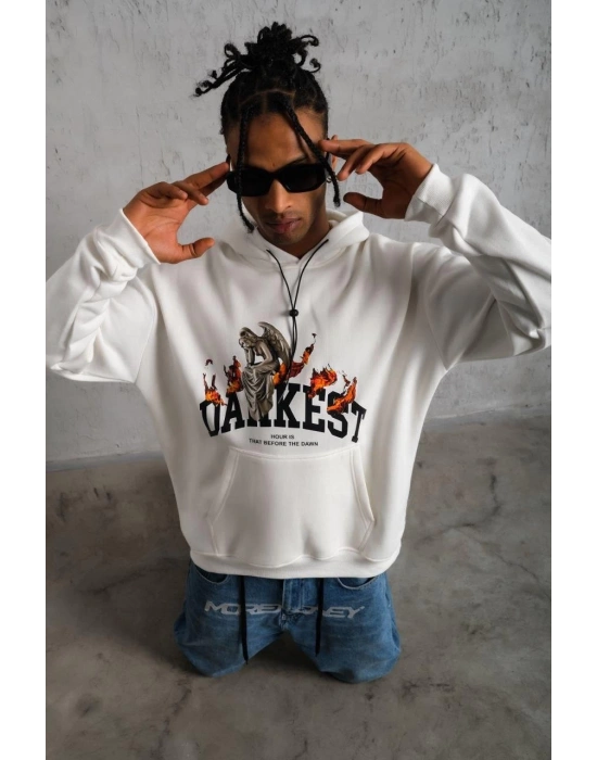 DANKES Baskılı Kapüşonlu Sweat - Beyaz -