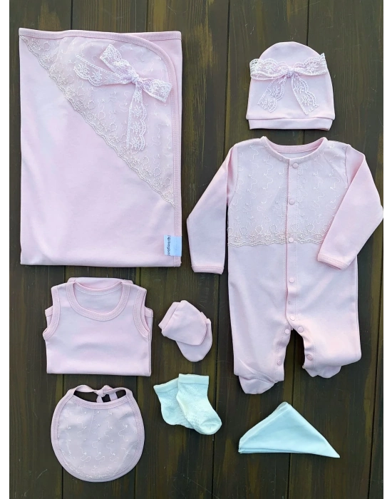 Dantel İşlemeli 10 Parça Yeni Doğan Hastane Seti %100 Pamuk