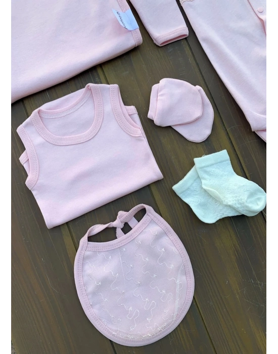 Dantel İşlemeli 10 Parça Yeni Doğan Hastane Seti %100 Pamuk