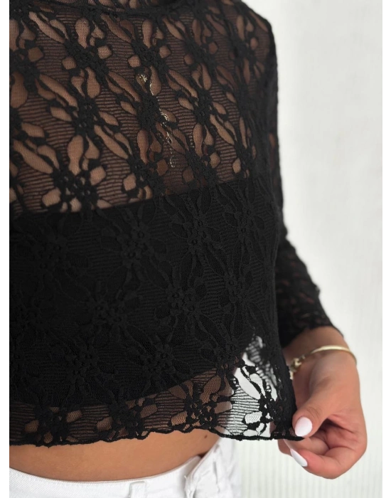 Dantel Uzun Kol Bluz- Siyah -