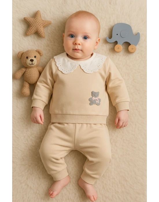 Dantel Yakalı Pamuklu 2li Kız Bebek Takımı