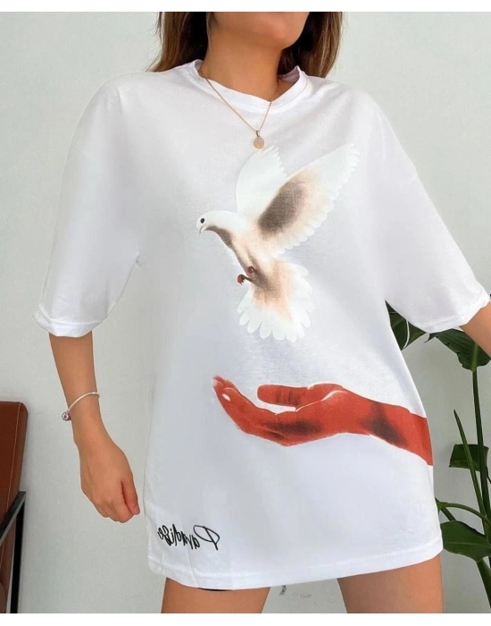 Dijital Baskılı T-Shirt - Beyaz