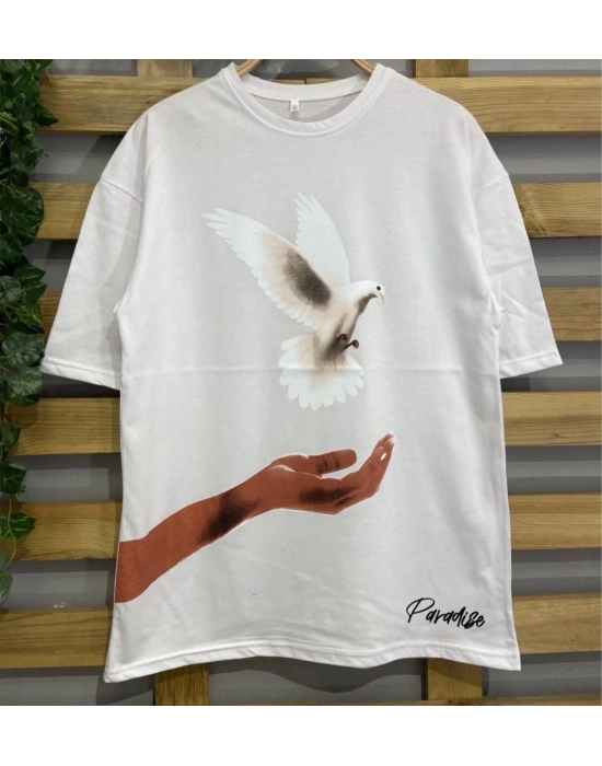 Dijital Baskılı T-Shirt - Beyaz
