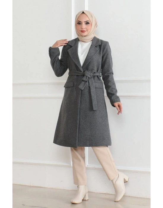 Düğmeli İçi Astarlı Kaşmir Kaşe Kaban - Bej