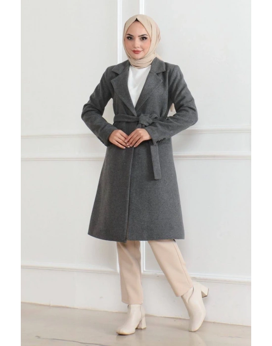 Düğmeli İçi Astarlı Kaşmir Kaşe Kaban - Bej