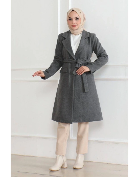 Düğmeli İçi Astarlı Kaşmir Kaşe Kaban - Bej