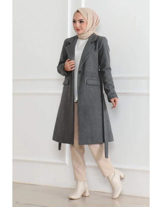 Düğmeli İçi Astarlı Kaşmir Kaşe Kaban - Bej