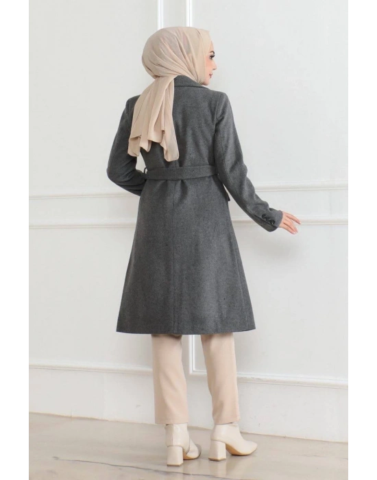 Düğmeli İçi Astarlı Kaşmir Kaşe Kaban - Bej