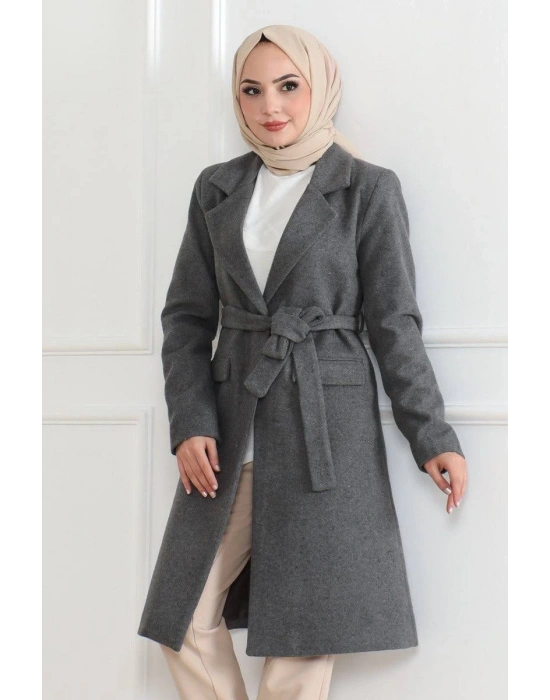 Düğmeli İçi Astarlı Kaşmir Kaşe Kaban - Bej