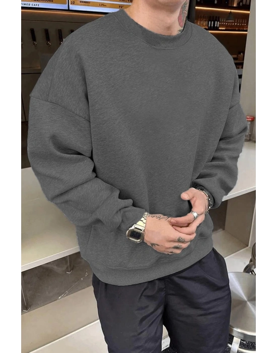 Düz Bisiklet Yaka Sweat - Füme -