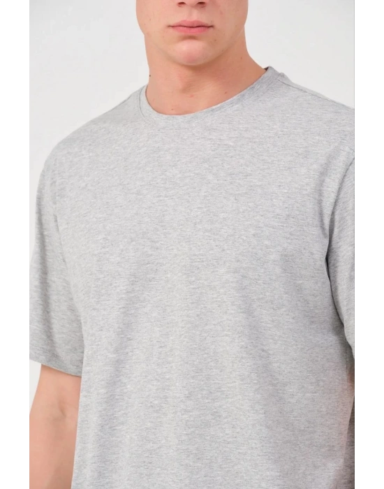 Düz Biskilet Yaka Oversize T-shirt - Gri -