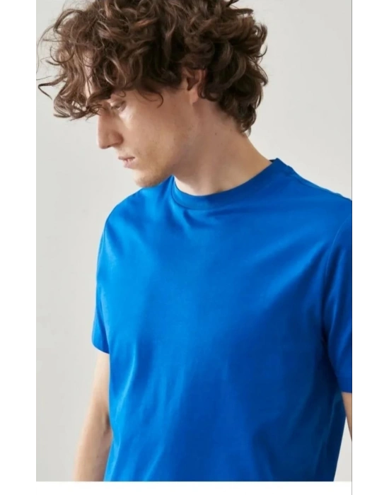 Düz Biskilet Yaka Oversize T-shirt - Mavi -