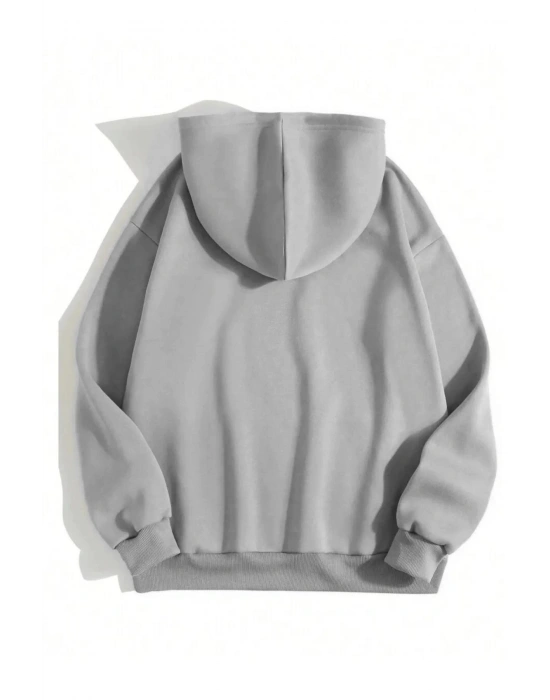 Düz Kapüşonlu Sweat - Boyalı Gri -