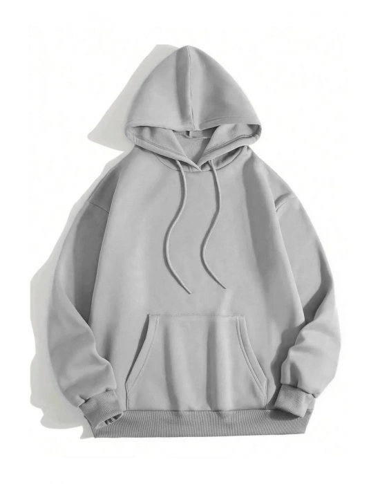 Düz Kapüşonlu Sweat - Boyalı Gri -