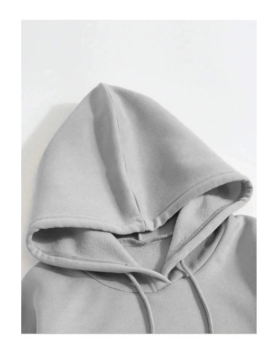 Düz Kapüşonlu Sweat - Boyalı Gri -