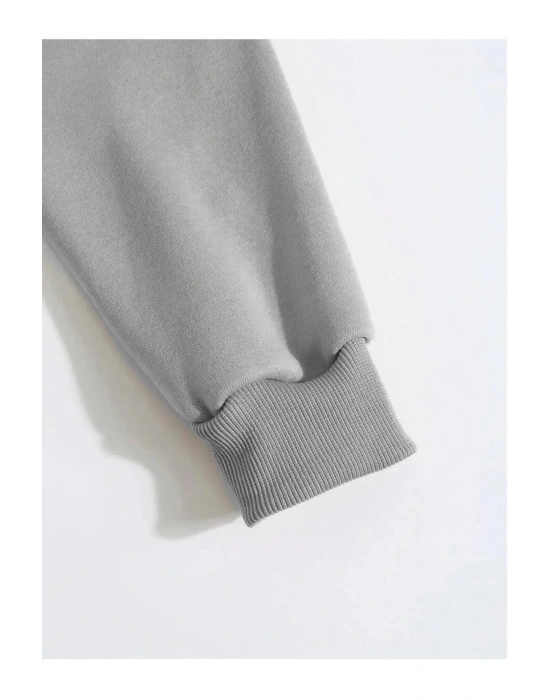 Düz Kapüşonlu Sweat - Boyalı Gri -