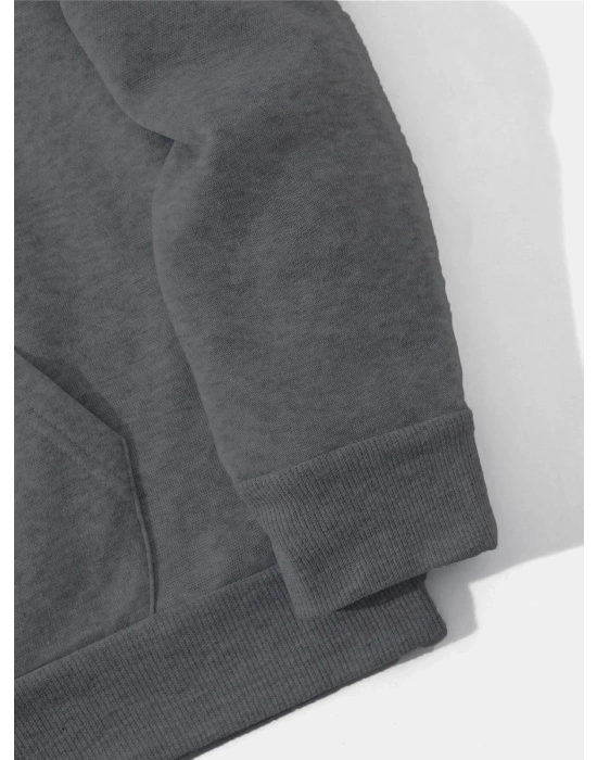 Düz Kapüşonlu Sweat - Füme