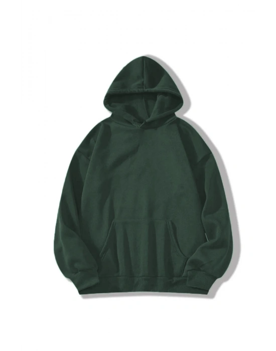 Düz Kapüşonlu Sweat - Koyu Yeşil