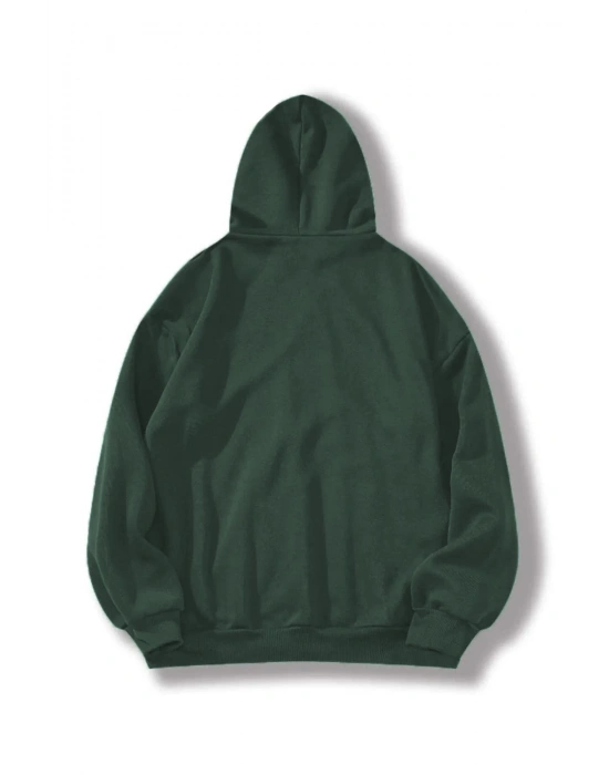 Düz Kapüşonlu Sweat - Koyu Yeşil